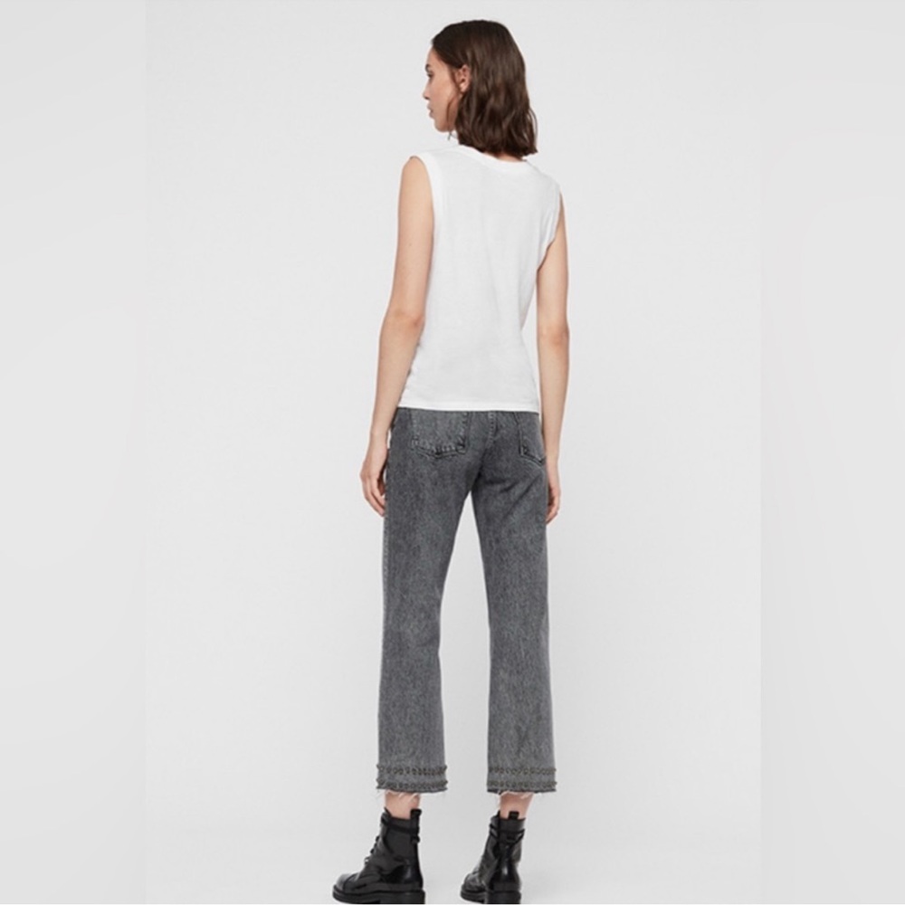 AllSaints Ava Stud Hem Straight Leg Jeans in Washed Black
